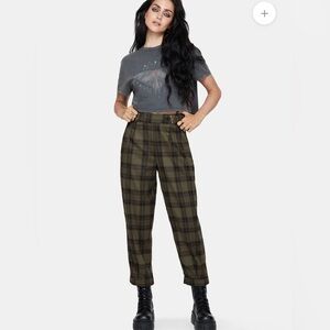 NWT Disturbia Cecily Buckle Detail Green Check Plaid Balloon Trousers Size US 4